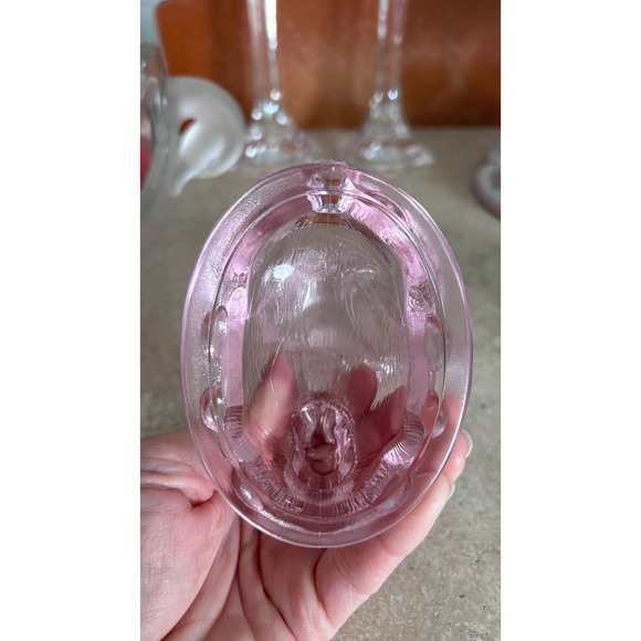 Vintage Mosser Pink Glass Bunny on Nest Trinket Dish Easter Decor 2-Piece Set - Picture 3 of 5